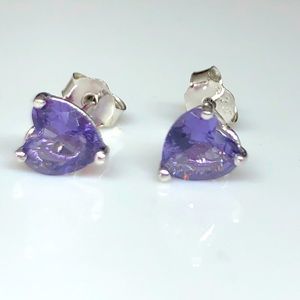 Sterling Silver Genuine Amethyst Heart Studs